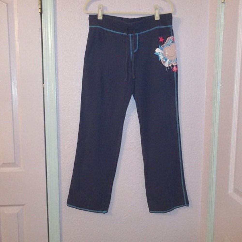 Vtg Y2K No Boundaries Sweatpants Size M Wide Leg Pull On Cobalt Heart Star 90s